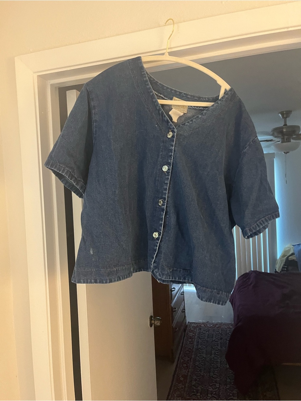 Frame Denim Boxy Cropped Button-Front Denim Top - Blue